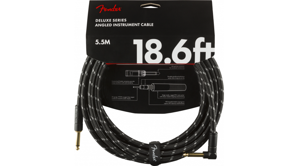 Fender Instrumentkabel Deluxe Black Tweed, Jack-Jack Haaks, 5.5m