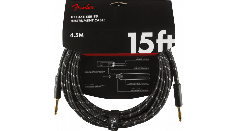 Fender Instrumentkabel Deluxe Black Tweed, Jack-Jack, 4.5m